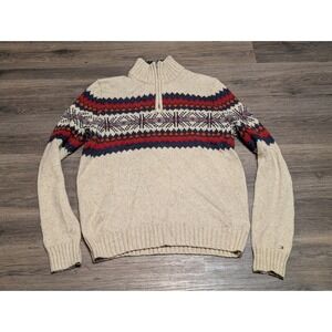 Tommy Hilfiger Men's Fair‎ Isle Quarter Zip Wool Blend Sweater Size Medium Read!